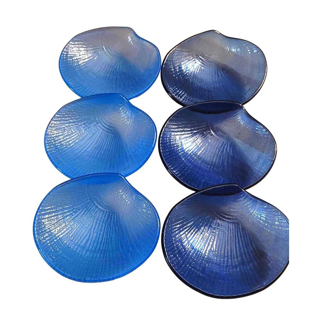 Set of 6 Blue Glass Clam Shell Dishes – Vintage Coastal Tableware